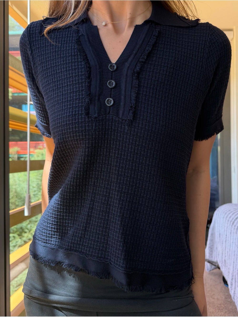Adrianna Papell Navy Knit Short Sleeve Top - Picture 1 of 4